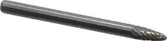 Atrax - 1/8" Cut Diam, 1/8" Shank Diam, Tree with Radius Head Double Cut Burr - Carbide, Radius End, 1/4" LOC, 1-1/2" OAL - Eagle Tool & Supply