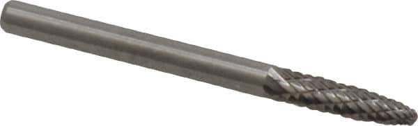 Atrax - 1/8" Cut Diam, 1/8" Shank Diam, Tree with Radius Head Double Cut Burr - Carbide, Radius End, 1/2" LOC, 1-1/2" OAL - Eagle Tool & Supply
