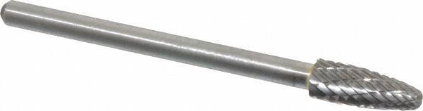 Atrax - 3/16" Cut Diam, 1/8" Shank Diam, Tree with Radius Head Double Cut Burr - Carbide, Radius End, 1/2" LOC, 1-1/2" OAL - Eagle Tool & Supply