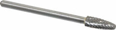Atrax - 3/16" Cut Diam, 1/8" Shank Diam, Tree with Radius Head Double Cut Burr - Carbide, Radius End, 1/2" LOC, 1-1/2" OAL - Eagle Tool & Supply