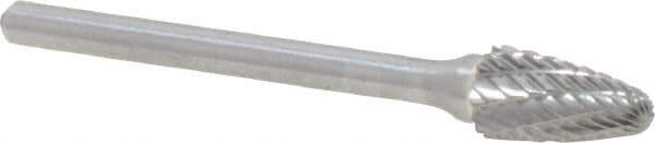 Atrax - 1/4" Cut Diam, 1/8" Shank Diam, Tree with Radius Head Double Cut Burr - Carbide, Radius End, 1/2" LOC, 1-3/4" OAL - Eagle Tool & Supply