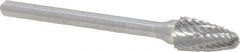 Atrax - 1/4" Cut Diam, 1/8" Shank Diam, Tree with Radius Head Double Cut Burr - Carbide, Radius End, 1/2" LOC, 1-3/4" OAL - Eagle Tool & Supply