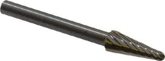Atrax - 3/16" Cut Diam, 1/8" Shank Diam, Taper Head Single Cut Burr - Radius End, 1/2" LOC, 1-1/2" OAL - Eagle Tool & Supply