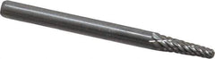 Atrax - 1/8" Cut Diam, 1/8" Shank Diam, Taper Head Double Cut Burr - Radius End, 3/8" LOC, 1-1/2" OAL - Eagle Tool & Supply