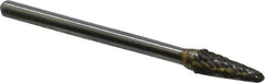 Atrax - 3/16" Cut Diam, 1/8" Shank Diam, Taper Head Double Cut Burr - Radius End, 1/2" LOC, 1-1/2" OAL - Eagle Tool & Supply