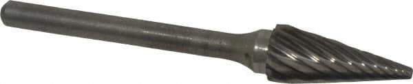 Atrax - 1/4" Cut Diam, 1/8" Shank Diam, Cone Head Single Cut Burr - Carbide, Point End, 1/2" LOC, 1-7/8" OAL - Eagle Tool & Supply