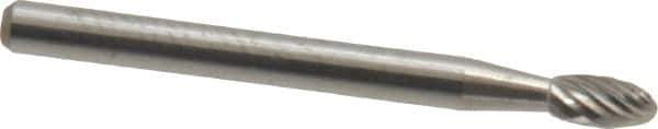 Atrax - 1/8" Cut Diam, 1/8" Shank Diam, Oval Head Single Cut Burr - Carbide, Radius End, 7/32" LOC, 1-1/2" OAL - Eagle Tool & Supply