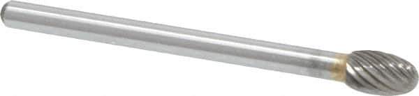 Atrax - 3/16" Cut Diam, 1/8" Shank Diam, Oval Head Single Cut Burr - Carbide, Radius End, 9/32" LOC, 1-1/2" OAL - Eagle Tool & Supply