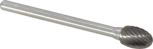 Atrax - 1/4" Cut Diam, 1/8" Shank Diam, Oval Head Single Cut Burr - Carbide, Radius End, 3/8" LOC, 1-5/8" OAL - Eagle Tool & Supply
