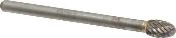 Atrax - 3/16" Cut Diam, 1/8" Shank Diam, Oval Head Double Cut Burr - Carbide, Radius End, 9/32" LOC, 1-1/2" OAL - Eagle Tool & Supply
