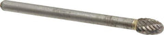Atrax - 3/16" Cut Diam, 1/8" Shank Diam, Oval Head Double Cut Burr - Carbide, Radius End, 9/32" LOC, 1-1/2" OAL - Eagle Tool & Supply