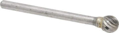 Atrax - 1/4" Cut Diam, 1/8" Shank Diam, Ball Head Single Cut Burr - Carbide, Radius End, 7/32" LOC, 1-1/2" OAL - Eagle Tool & Supply