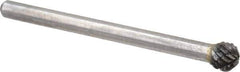 Atrax - 3/16" Cut Diam, 1/8" Shank Diam, Ball Head Double Cut Burr - Carbide, Radius End, 3/16" LOC, 1-1/2" OAL - Eagle Tool & Supply