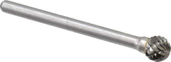 Atrax - 1/4" Cut Diam, 1/8" Shank Diam, Ball Head Double Cut Burr - Carbide, Radius End, 7/32" LOC, 1-1/2" OAL - Eagle Tool & Supply