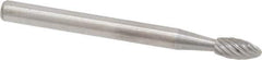 Atrax - 1/8" Cut Diam, 1/8" Shank Diam, Flame Head Single Cut Burr - Carbide, Radius End, 1/4" LOC, 1-1/2" OAL - Eagle Tool & Supply