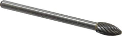 Atrax - 3/16" Cut Diam, 1/8" Shank Diam, Flame Head Single Cut Burr - Carbide, Radius End, 3/8" LOC, 1-1/2" OAL - Eagle Tool & Supply