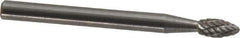 Atrax - 1/8" Cut Diam, 1/8" Shank Diam, Flame Head Double Cut Burr - Carbide, Radius End, 1/4" LOC, 1-1/2" OAL - Eagle Tool & Supply