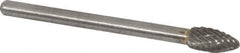 Atrax - 3/16" Cut Diam, 1/8" Shank Diam, Flame Head Double Cut Burr - Carbide, Radius End, 3/8" LOC, 1-1/2" OAL - Eagle Tool & Supply