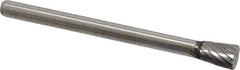 Atrax - 3/16" Cut Diam, 1/8" Shank Diam, Inverted Cone Head Single Cut Burr - Flat End, 1/4" LOC, 1-1/2" OAL - Eagle Tool & Supply