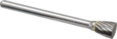 Atrax - 1/4" Cut Diam, 1/8" Shank Diam, Inverted Cone Head Single Cut Burr - Flat End, 1/4" LOC, 1-1/2" OAL - Eagle Tool & Supply