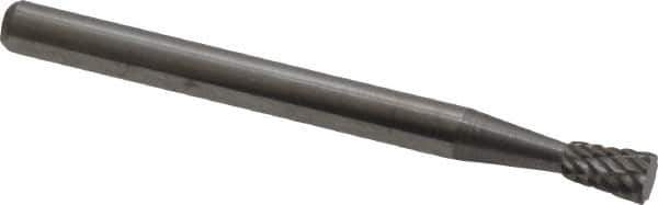 Atrax - 1/8" Cut Diam, 1/8" Shank Diam, Inverted Cone Head Double Cut Burr - Flat End, 3/16" LOC, 1-1/2" OAL - Eagle Tool & Supply