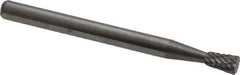 Atrax - 1/8" Cut Diam, 1/8" Shank Diam, Inverted Cone Head Double Cut Burr - Flat End, 3/16" LOC, 1-1/2" OAL - Eagle Tool & Supply