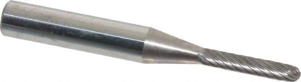 Atrax - 1/8" Cut Diam, 1/4" Shank Diam, Cylinder with Radius Head Single Cut Burr - Carbide, Radius End, 1/2" LOC, 1-1/2" OAL - Eagle Tool & Supply