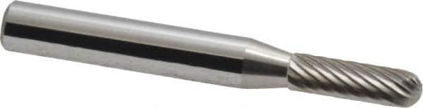 Atrax - 3/16" Cut Diam, 1/4" Shank Diam, Cylinder with Radius Head Single Cut Burr - Carbide, Radius End, 5/8" LOC, 2" OAL - Eagle Tool & Supply