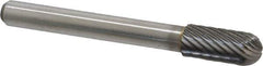 Atrax - 5/16" Cut Diam, 1/4" Shank Diam, Cylinder with Radius Head Single Cut Burr - Carbide, Radius End, 3/4" LOC, 2-1/2" OAL - Eagle Tool & Supply