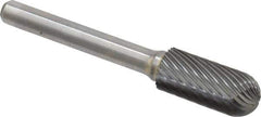 Atrax - 7/16" Cut Diam, 1/4" Shank Diam, Cylinder with Radius Head Single Cut Burr - Carbide, Radius End, 1" LOC, 2-3/4" OAL - Eagle Tool & Supply