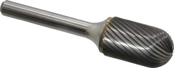 Atrax - 5/8" Cut Diam, 1/4" Shank Diam, Cylinder with Radius Head Single Cut Burr - Carbide, Radius End, 1" LOC, 2-3/4" OAL - Eagle Tool & Supply