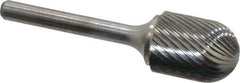 Atrax - 3/4" Cut Diam, 1/4" Shank Diam, Cylinder with Radius Head Single Cut Burr - Carbide, Radius End, 1" LOC, 2-3/4" OAL - Eagle Tool & Supply
