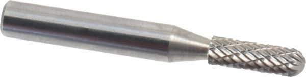 Atrax - 3/16" Cut Diam, 1/4" Shank Diam, Cylinder with Radius Head Double Cut Burr - Carbide, Radius End, 1/2" LOC, 2" OAL - Eagle Tool & Supply