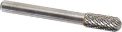 Atrax - 5/16" Cut Diam, 1/4" Shank Diam, Cylinder with Radius Head Double Cut Burr - Carbide, Radius End, 3/4" LOC, 2-1/2" OAL - Eagle Tool & Supply