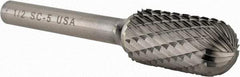 Atrax - 1/2" Cut Diam, 1/4" Shank Diam, Cylinder with Radius Head Double Cut Burr - Carbide, Radius End, 1" LOC, 2-3/4" OAL - Eagle Tool & Supply