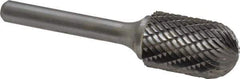 Atrax - 5/8" Cut Diam, 1/4" Shank Diam, Cylinder with Radius Head Double Cut Burr - Carbide, Radius End, 1" LOC, 2-3/4" OAL - Eagle Tool & Supply