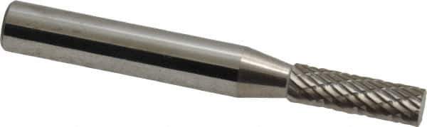 Atrax - 3/16" Cut Diam, 1/4" Shank Diam, Cylinder Head Double Cut Burr - Carbide, Flat End, 5/8" LOC, 2" OAL - Eagle Tool & Supply