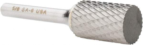 Atrax - 5/8" Cut Diam, 1/4" Shank Diam, Cylinder Head Double Cut Burr - Carbide, Flat End, 1" LOC, 2-3/4" OAL - Eagle Tool & Supply