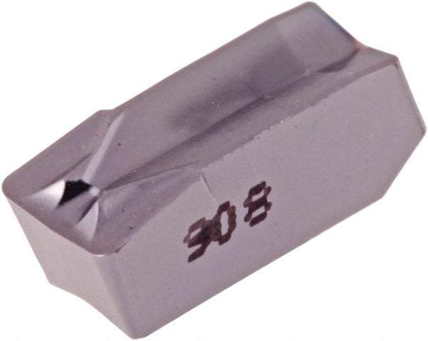 Iscar - 608GIMF Grade IC908, 8mm Cutting Width Carbide Grooving Insert - 0.142" Max Depth of Cut, Neutral, 0.0315" Corner Radius, TiAlN Finish - Eagle Tool & Supply