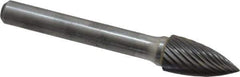 Atrax - 3/8" Cut Diam, 1/4" Shank Diam, Tree Head Single Cut Burr - Carbide, Point End, 3/4" LOC, 2-1/2" OAL - Eagle Tool & Supply