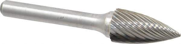 Atrax - 1/2" Cut Diam, 1/4" Shank Diam, Tree Head Single Cut Burr - Carbide, Point End, 1" LOC, 2-3/4" OAL - Eagle Tool & Supply