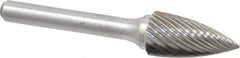 Atrax - 1/2" Cut Diam, 1/4" Shank Diam, Tree Head Single Cut Burr - Carbide, Point End, 1" LOC, 2-3/4" OAL - Eagle Tool & Supply
