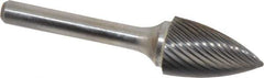 Atrax - 5/8" Cut Diam, 1/4" Shank Diam, Tree Head Single Cut Burr - Carbide, Point End, 1" LOC, 2-3/4" OAL - Eagle Tool & Supply