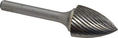 Atrax - 3/4" Cut Diam, 1/4" Shank Diam, Tree Head Single Cut Burr - Carbide, Point End, 1" LOC, 2-3/4" OAL - Eagle Tool & Supply