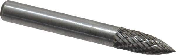 Atrax - 1/4" Cut Diam, 1/4" Shank Diam, Tree Head Double Cut Burr - Carbide, Point End, 5/8" LOC, 2" OAL - Eagle Tool & Supply