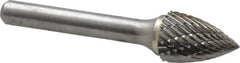 Atrax - 1/2" Cut Diam, 1/4" Shank Diam, Tree Head Double Cut Burr - Carbide, Point End, 3/4" LOC, 2-1/2" OAL - Eagle Tool & Supply