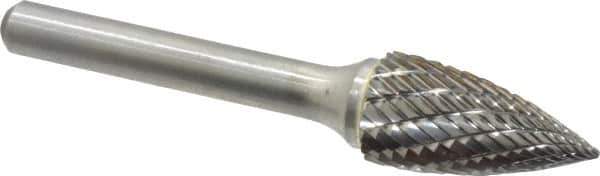 Atrax - 1/2" Cut Diam, 1/4" Shank Diam, Tree Head Double Cut Burr - Carbide, Point End, 1" LOC, 2-3/4" OAL - Eagle Tool & Supply