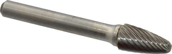 Atrax - 3/8" Cut Diam, 1/4" Shank Diam, Tree with Radius Head Single Cut Burr - Carbide, Radius End, 3/4" LOC, 2-1/2" OAL - Eagle Tool & Supply