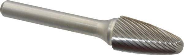 Atrax - 1/2" Cut Diam, 1/4" Shank Diam, Tree with Radius Head Single Cut Burr - Carbide, Radius End, 1" LOC, 2-3/4" OAL - Eagle Tool & Supply