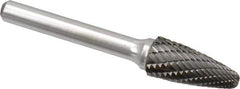 Atrax - 7/16" Cut Diam, 1/4" Shank Diam, Tree with Radius Head Double Cut Burr - Carbide, Radius End, 1" LOC, 2-3/4" OAL - Eagle Tool & Supply